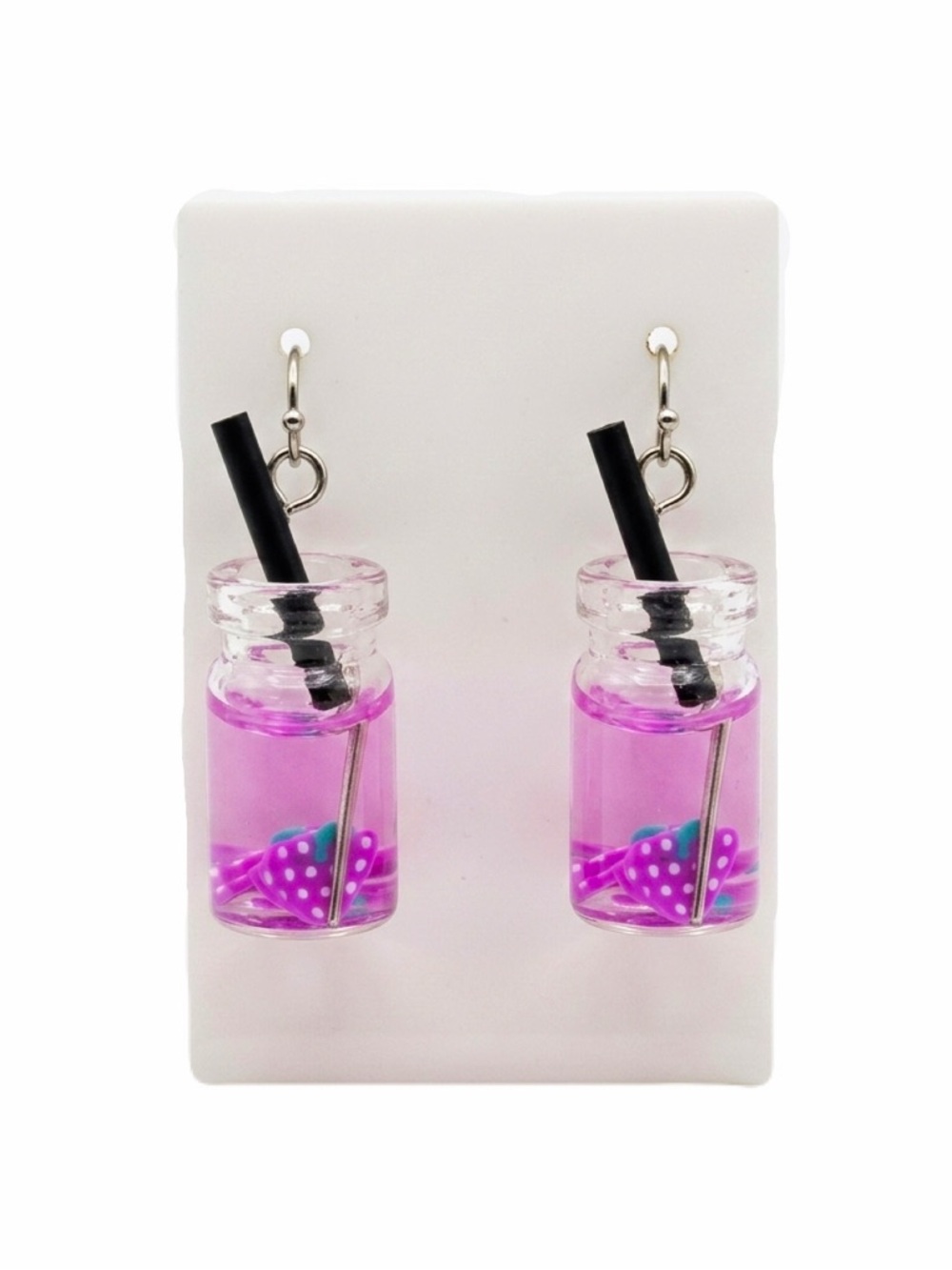 New Handmade Summer Fruity Grape Slice Glass S925 Sterling Silver Earrings